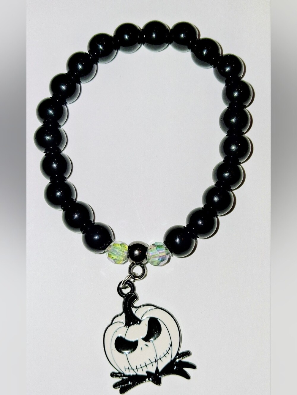 🌙 Handmade Jack Skellington Beaded Stretch Bracelet
